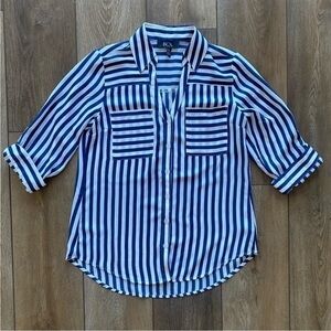 BCX Blue and White Striped Button-Up Shirt